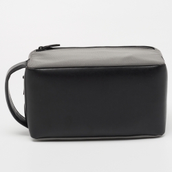 Montblanc Grey/Black Nylon and Leather Zip Toiletry Pouch