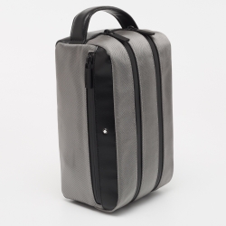 Montblanc Grey/Black Nylon and Leather Zip Toiletry Pouch