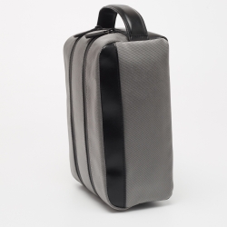 Montblanc Grey/Black Nylon and Leather Zip Toiletry Pouch