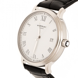 Pre Owned Montblanc White Stainless Steel Tradition 112611 Automatic Men's Watch 36 mm
