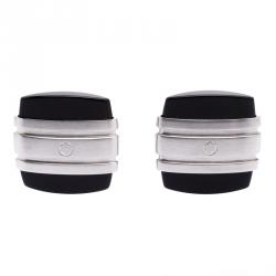 Pre Owned Montblanc Iconic Black Onyx Stainless Steel Cufflinks
