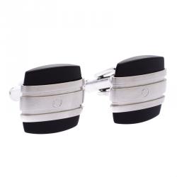 Pre Owned Montblanc Iconic Black Onyx Stainless Steel Cufflinks