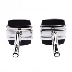 Pre Owned Montblanc Iconic Black Onyx Stainless Steel Cufflinks