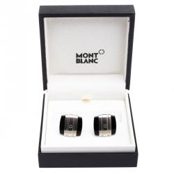 Pre Owned Montblanc Iconic Black Onyx Stainless Steel Cufflinks