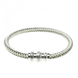 Pre Owned Montblanc White Rubber Silver Tone Woven Magnetic Bracelet