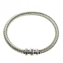 Pre Owned Montblanc White Rubber Silver Tone Woven Magnetic Bracelet