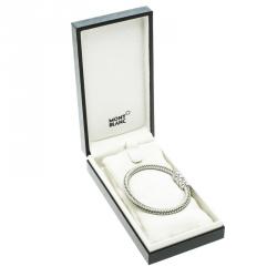 Pre Owned Montblanc White Rubber Silver Tone Woven Magnetic Bracelet