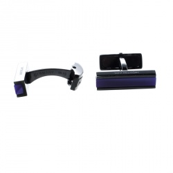 Pre Owned Montblanc Blue Glass Inlay Black PVD Finish Bar Cufflinks