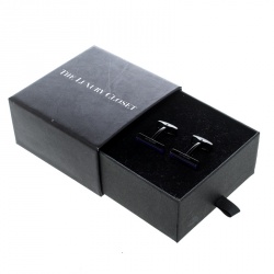 Pre Owned Montblanc Blue Glass Inlay Black PVD Finish Bar Cufflinks