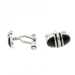 Montblanc Onyx Inlay Silver Tone Oval Cufflinks Montblanc | The Luxury ...