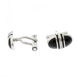 Pre Owned Montblanc Onyx Inlay Silver Tone Oval Cufflinks 