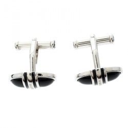 Pre Owned Montblanc Onyx Inlay Silver Tone Oval Cufflinks 