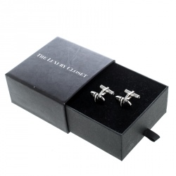Pre Owned Montblanc Onyx Inlay Silver Tone Oval Cufflinks 