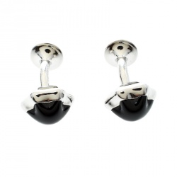 Pre Owned Montblanc Onyx Inlay Stainless Steel Star Cufflinks