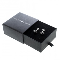 Pre Owned Montblanc Onyx Inlay Stainless Steel Star Cufflinks