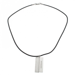 Pre Owned Montblanc Graphic Tag Steel Pendant & Leather Cord Neckpiece