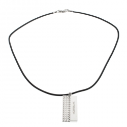 Pre Owned Montblanc Graphic Tag Steel Pendant & Leather Cord Neckpiece