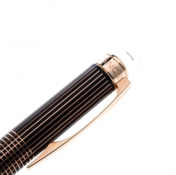 Pre Owned Montblanc StarWalker Black Lacquer Pin Striped Textured Rose Gold Finish Ballpoint Pen