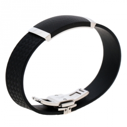 Pre Owned Montblanc Black Extreme Leather Stainless Steel Bracelet