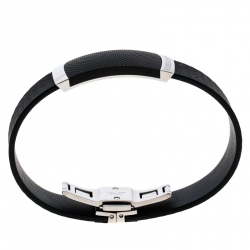 Pre Owned Montblanc Black Extreme Leather Stainless Steel Bracelet