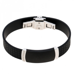 Pre Owned Montblanc Black Extreme Leather Stainless Steel Bracelet