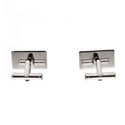 Pre Owned Montblanc Black Leather Silver Rectangular Cufflinks