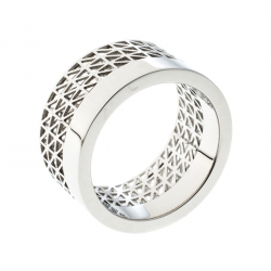 Pre Owned Montblanc Graphic Cutout Steel Skeleton Band Ring Size 62