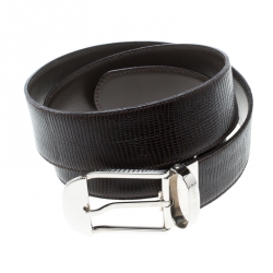 Pre Owned Montblanc Dark Brown Lizard Embossed Leather Belt 95cm
