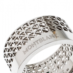Pre Owned Montblanc Graphic Cutout Steel Band Ring Size 62