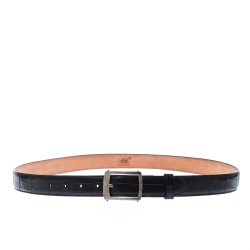 Pre Owned Montblanc Black Crocodile Embossed Leather Buckle Belt 110CM