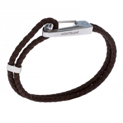 Pre Owned Montblanc Brown Woven Leather Steel Carabiner Closure Bracelet