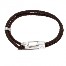 Pre Owned Montblanc Brown Woven Leather Steel Carabiner Closure Bracelet