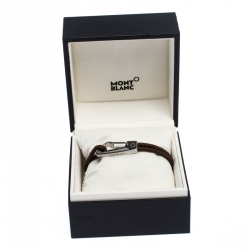 Pre Owned Montblanc Brown Woven Leather Steel Carabiner Closure Bracelet