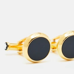 Montblanc Meisterstück Gold Tone Black Onyx Round Cufflinks