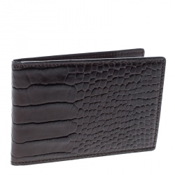 مملوكة مسبقًا Montblanc Dark Brown Croc Embossed Leather Card Holder