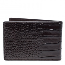 مملوكة مسبقًا Montblanc Dark Brown Croc Embossed Leather Card Holder
