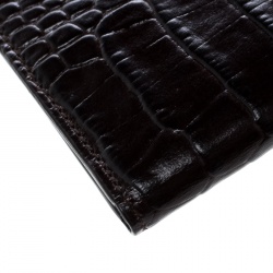 مملوكة مسبقًا Montblanc Dark Brown Croc Embossed Leather Card Holder