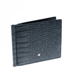 Pre Owned Montblanc Aquamarine Croc Embossed Leather Miesterstuck Bifold Wallet