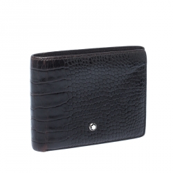 Montblanc Black Crocodile Embossed Leather Bifold Wallet 9CC