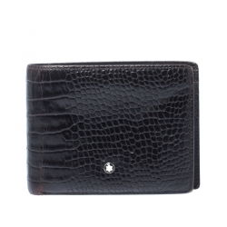 Montblanc Black Crocodile Embossed Leather Bifold Wallet 9CC