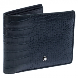 Pre Owned Montblanc Blue Croc Embossed Leather Meisterstuck Bifold Wallet