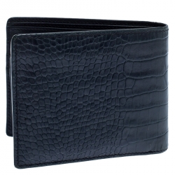 Pre Owned Montblanc Blue Croc Embossed Leather Meisterstuck Bifold Wallet
