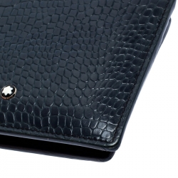 Pre Owned Montblanc Blue Croc Embossed Leather Meisterstuck Bifold Wallet