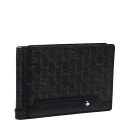 Pre Owned Montblanc Black Signature Coated Canvas and Leather Money Clip Card Holder
