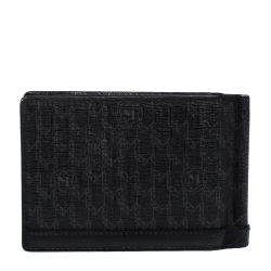 Pre Owned Montblanc Black Signature Coated Canvas and Leather Money Clip Card Holder