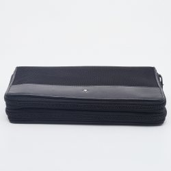 Pre Owned Montblanc Black Leather And Nylon Nightflight Travel Companion Wallet