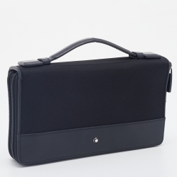 Pre Owned Montblanc Black Leather And Nylon Nightflight Travel Companion Wallet
