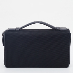 Pre Owned Montblanc Black Leather And Nylon Nightflight Travel Companion Wallet