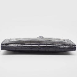 Montblanc Navy Blue Croc Embossed Leather Meisterstuck Zip Wristlet Pouch