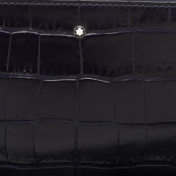 Montblanc Navy Blue Croc Embossed Leather Meisterstuck Zip Wristlet Pouch